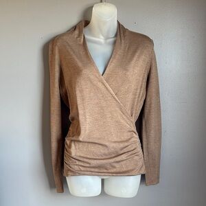 Belford brown wrap front style top * sz S * silk blend